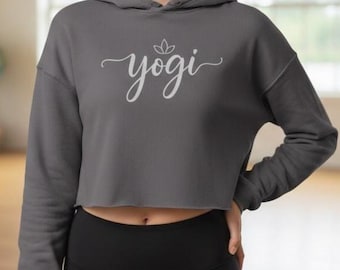 Yogi Cropped Hoodie | Minimalist Yoga Sweatshirt for Women, Raw Hem Yoga Top, Zen Graphic Pullover, Namaste Gift for Her