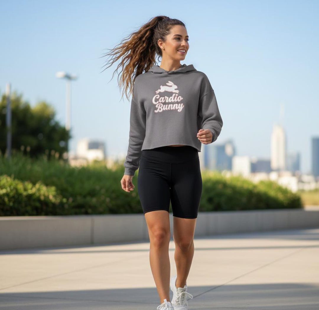 Cardio Bunny Cropped Hoodie - Gym Wear - Pastel Pink & White Workout ...