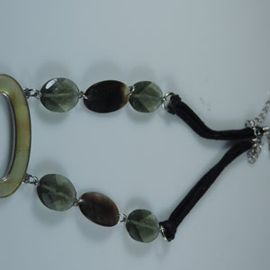 15&quot; Lia Sophia Leather Necklace with Silver tone Pendent and Grayish Stones Marked Lia Sophia