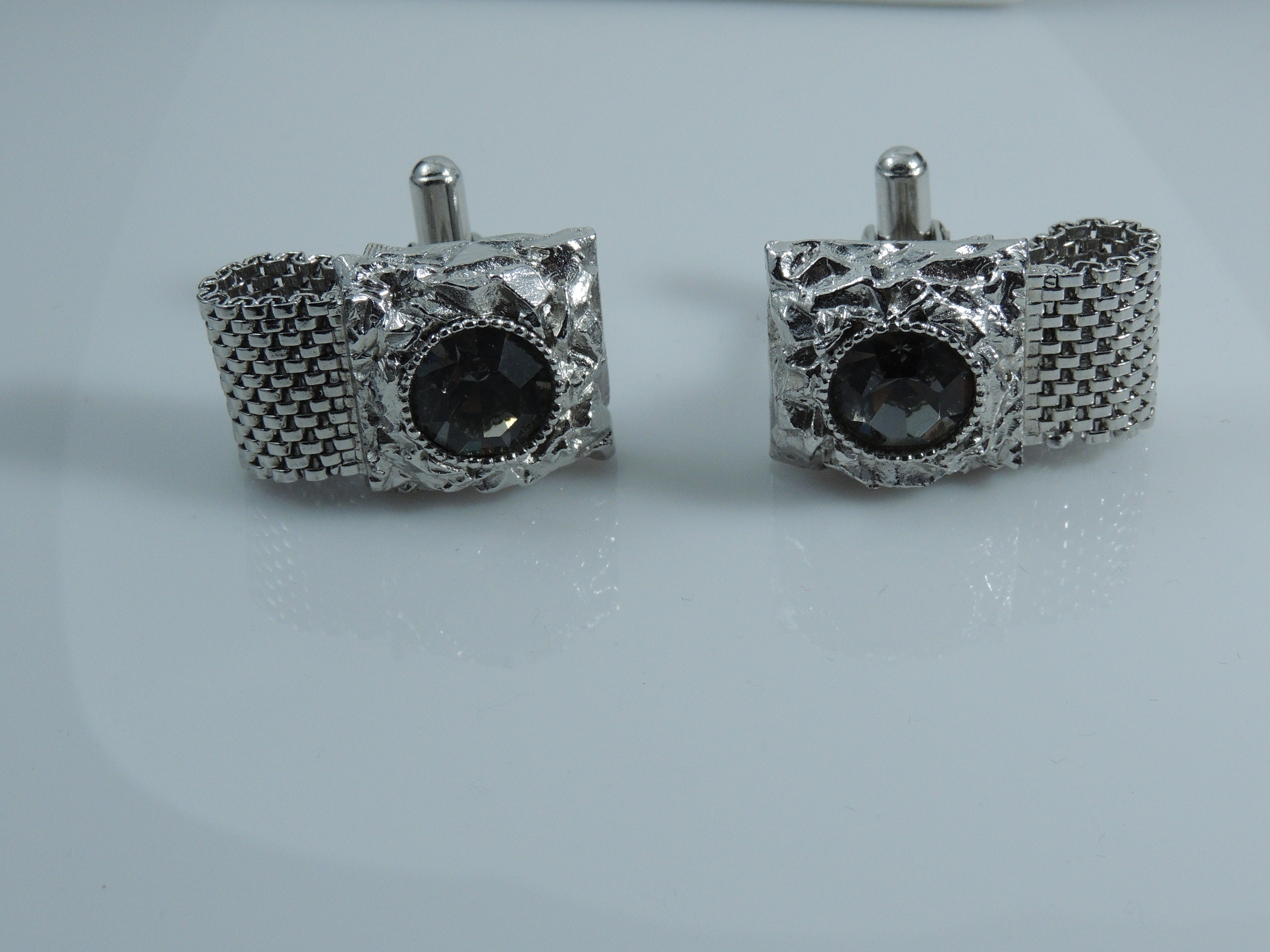Boutons De Manchette Vintage Swank – Ton Argent, Pierre D’onyx Noire, Occasion