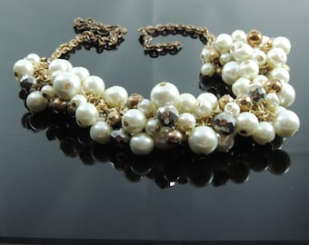 Vintage Loft Cluster Pearl and Rhinestone Choker Necklace