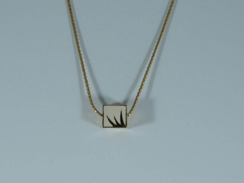 Monet 16 White Enamel Gold Tone Cube Pendent And Chain