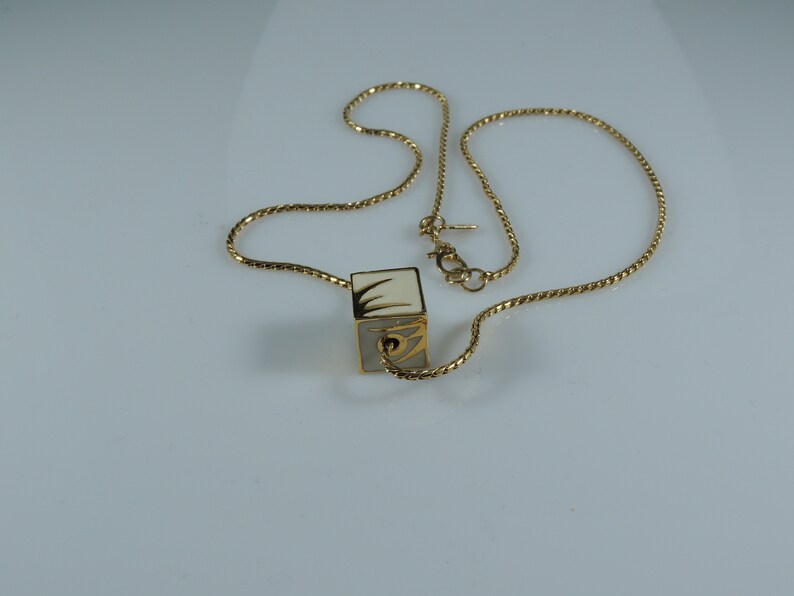 Monet 16 White Enamel Gold Tone Cube Pendent And Chain