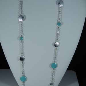 Vintage Silver Tone 32&quot; Single Strand Necklace with Blue Stones Swan Logo