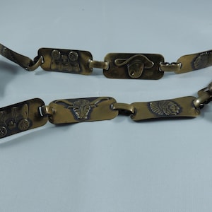 Vintage Copper Tone Cowboy Cow Girl Hat Band.  Steer, Cowboy Hat, Wagon, Indian Chief  14&quot; X 3/4&quot;