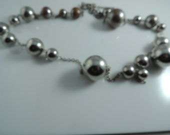 38" RJO Silver Tone Large Beads Necklace