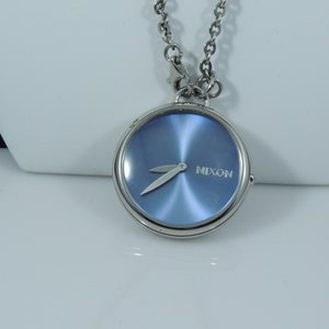 Vintage Silver Tone Blue Face Nixon Chain And Pendent Watch