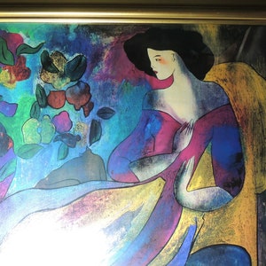 Framed Linda Le Kinff French Artist Lithograph Painting Title: Annabelle  30 X  33 ( CONTACT SELLER Before PURCHASE )