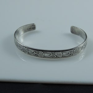 Vintage Sterling Silver Floral Cuff Bracelet 5 1/8
