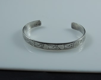 Vintage Sterling Silver Floral Cuff Bracelet 5 1/8