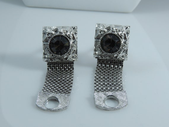 Boutons De Manchette Vintage Swank - Pierre Verte, Finition Argentée, Style Moderniste Milieu De Siècle