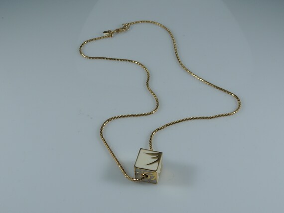 Monet 16 White Enamel Gold Tone Cube Pendent And Chain