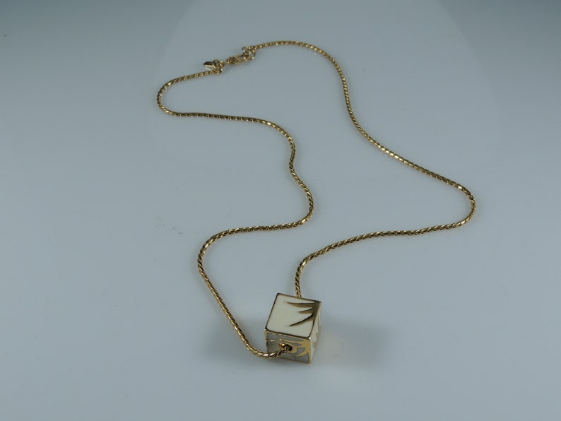 Monet 16  White Enamel Gold Tone Cube Pendent And Chain