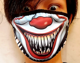 Pennywise Face Mask | Stephen King IT | Clown | FaceMask | cosplay | Reusable | Washable | for men women dust pennywiseface halloween horror