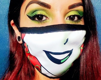Poison Ivy Face Mask | DC Harley Joker | batman | 90s | animated | clown | Reusable | Washable | Teeth | for men women  | red | smile | dust