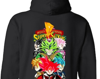 Saiyan Rangers Back Print Pullover Hoodie| Goku | Vegeta l | Power Ranger | mighty morphin | broly | trunks | gohan | zords | dragonball