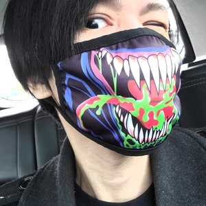 Venom Face Dust Mask | Eddie Brock | Venom | spiderman | 90s | Symbiote | carnage | Superhero | Reusable | Washable | Teeth | for men women