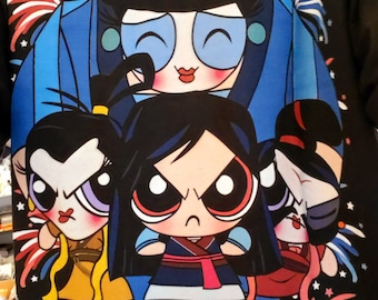 Powerpuff Mulan Shirt | Mulan | powerpuff girls | Mushu | dragon | powerpuff girls | blossom | Bubbles | Buttercup | chien po | face costume