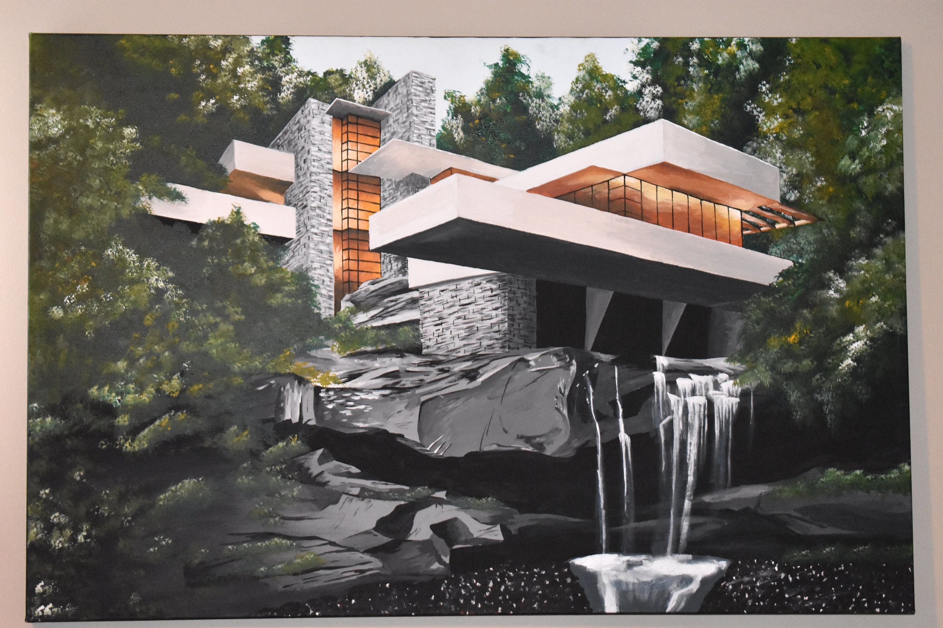 Pittura acrilica di casa sulla cascata di Frank Lloyd Wright | Etsy
