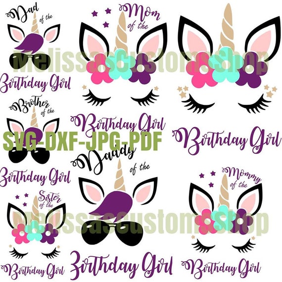 Download Birthday Girl Unicorn Family 15 Different Names Design Bundle Svg Dxf Jpg