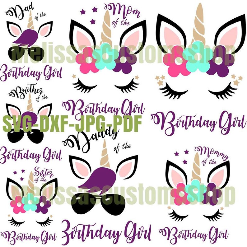 Download Birthday Girl Unicorn Family 15 different names design bundle | Etsy