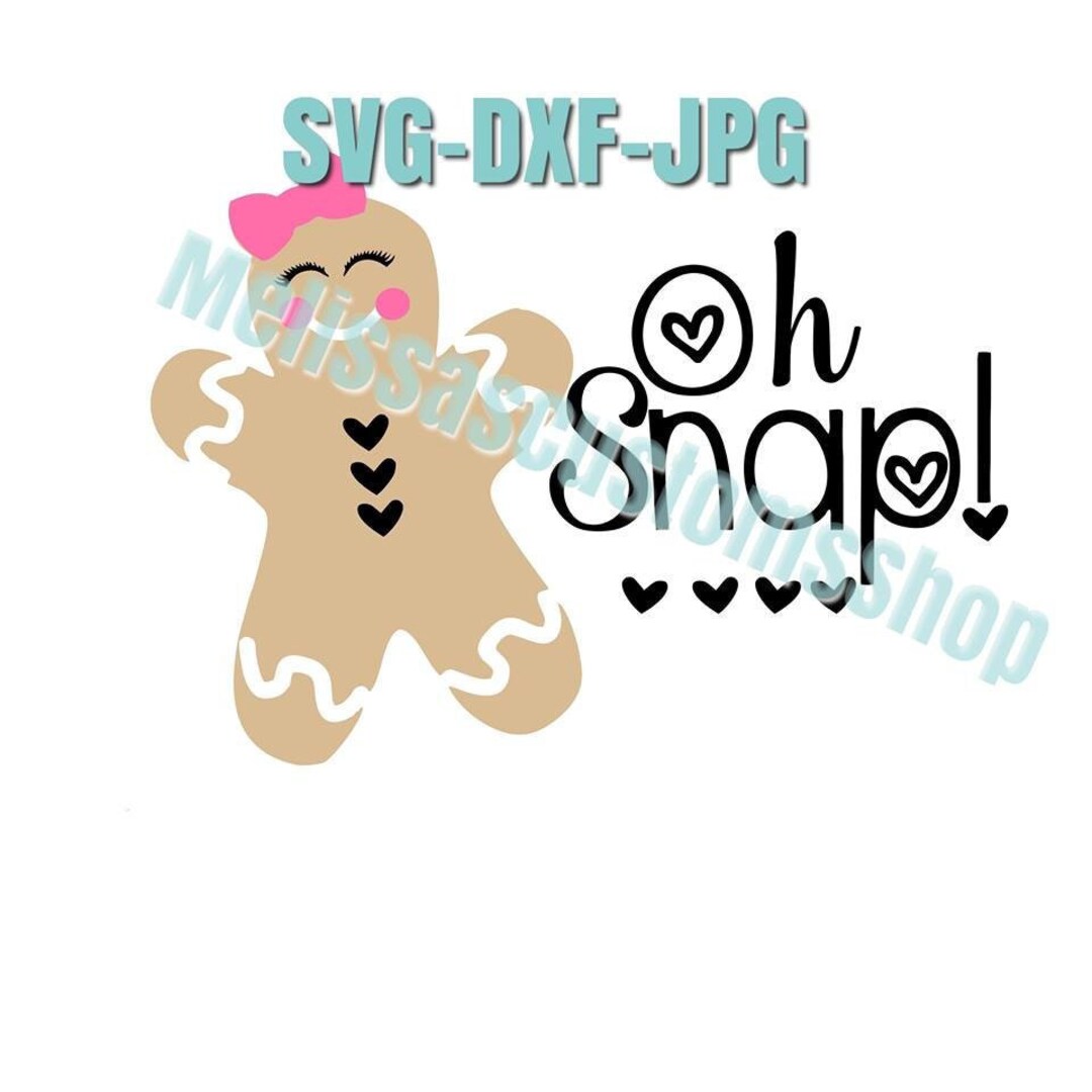 Oh Snap Gingerbread Girl SVG, DXF, JPG Files. Pink Bow, Hearts