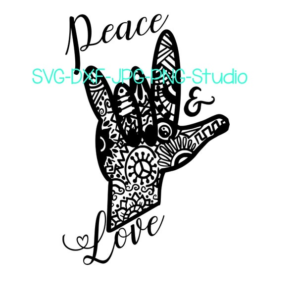 Sign Language Love and Peace Mandala Hand I love You SVG DXF JPG
