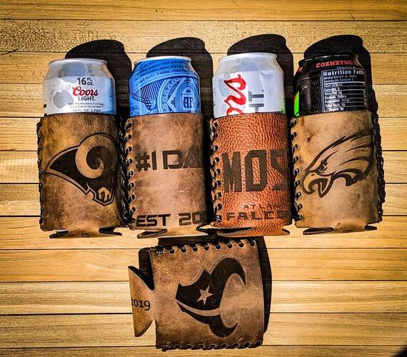 Football Leather beer can cooler, Personalized 
