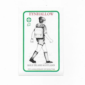 Francobollo d'epoca Eynhallow Scouting / 75° anniversario dello Scoutismo - Holy Island Scozia / Materiale effimero postale per diari, posta ordinaria