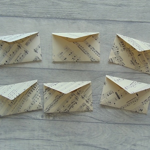 Mini enveloppes vintage Mini enveloppes à musique | Lot de 6 pour Junk Journal vintage |  Fabrication de cartes | taille 9,5 cm x 5,5 cm
