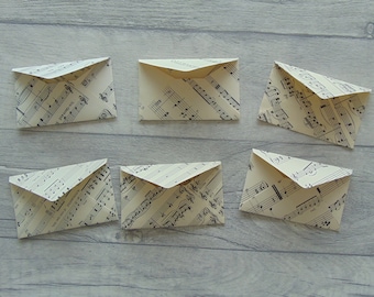 Mini Envelopes Vintage Sheet Music Mini Envelopes | 6 pack for Vintage Junk Journal |  Card Making | size 9.5cm x 5.5cm