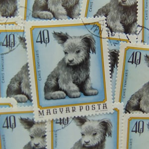 Sellos postales antiguos de cachorros / Sellos de perros / Pumi húngaro / 6 sellos postales / Efímeras postales para diarios, coleccionismo, correo postal