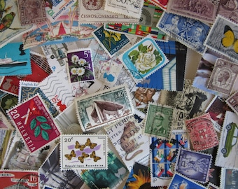 Random Vintage Postage Stamps - 50 100 200 300 500 | World Postage Stamps | Journals, Collage, Snail Mail, Penpalling, Scrapbook