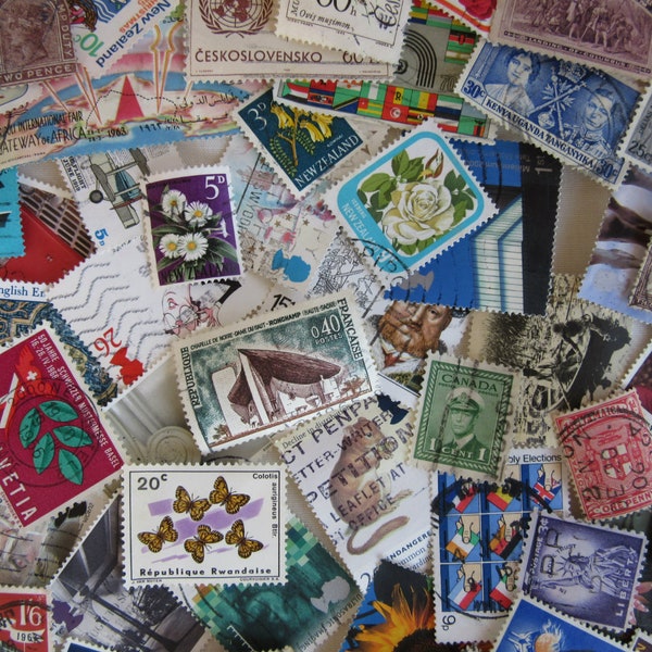 Random Vintage Postage Stamps - 50 100 200 300 500 | World Postage Stamps | Journals, Collage, Snail Mail, Penpalling, Scrapbook