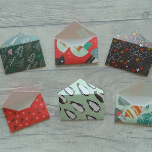 Mini enveloppes prédécoupées Enveloppes de Noël Enveloppes pour cartes pour scrapbooking, journalisation, fabrication de cartes, lot de 6, fait main, dimension 9,5 cm x 5,5 cm