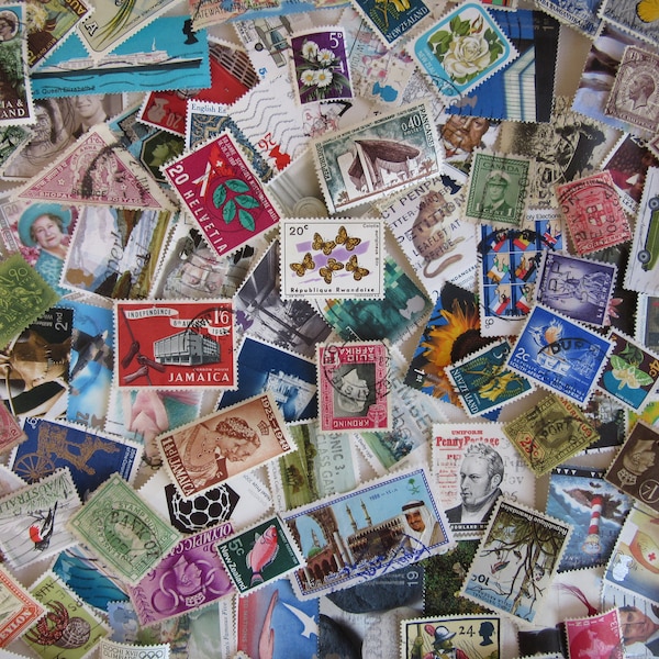 Random Vintage Postage Stamps - 50 100 200 300 | World Postage Stamps | Postal Ephemera-Journals, Collage, Snail Mail, Penpalling, Scrapbook
