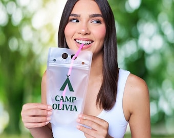 Camp Bachelorette Party Drink Pouches Custom Name Personalized Party Favors Decorations Woods Camping Hiking Goodie Bags Accessories Bach