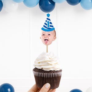 Custom Face Birthday Cupcake Toppers Party Decorations Child Photo Cake Personalized Hats Baby Bday Funny Celebration Face on a Stick