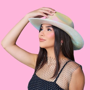 Metallic Cowboy Hat Bachelorette Party Festival Cowgirl Bandana Western Outfit Pink White Bride Nashville Desert Hoedown Outfit Accessories