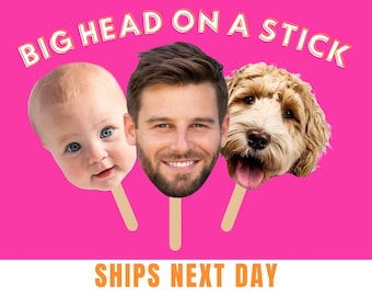 Big Head Cutouts on a Stick Fat Head Face on A Stick Baby Shower Dog Pet Custom Bach Big Head Fat Head Birthday Party Cutout Sports Face Fan