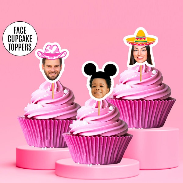 Face Cupcake Toppers Birthday Hat Sombrero Cowboy Graduation Cap Mickey Minnie Mouse Big Head Cutouts face Confetti Bachelorette Table Decor