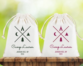 Camp Bachelorette Hangover Kit Party Favor Happy Camper Hiking Woods Recovery Kit Lake Party Gift Camping Nature Cabin Crew Drawstring Bag
