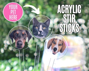 Benutzerdefinierte Haustier Gesicht Stir Sticks Geburtstag Hochzeit Swizzle Stick Acryl Cocktail Stunde Drink Mixer Rührer Katze Hund Personalisierte Party Decor