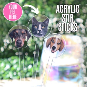 Custom Face Pet Stir Sticks Birthday Wedding Bachelorette Decor Swizzle Cocktail Hour Drink Mixer Stirrers Cat Dog Personalized Party Decor
