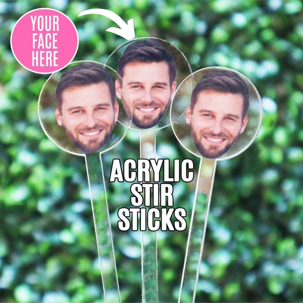 Custom Face Stir Sticks Wedding Birthday Swizzle Stick Acrylic Cocktail Hour Drink Mixer Stirrers Cat Dog Personalized Birthday Party Decor