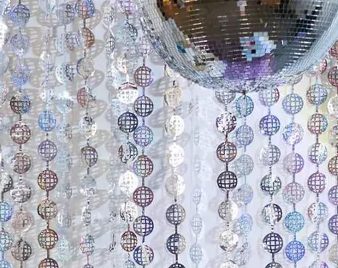 Disco Ball Silver Foil Curtains, 70s Photo Booth Backdrop