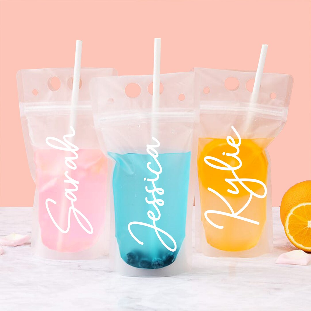 Custom Drink Pouches Adult Booze Bag Birthday Pool Drinks Girl Bachelorette Party Favors Bridal Name Personalized Drink Pouches Etsy Canada