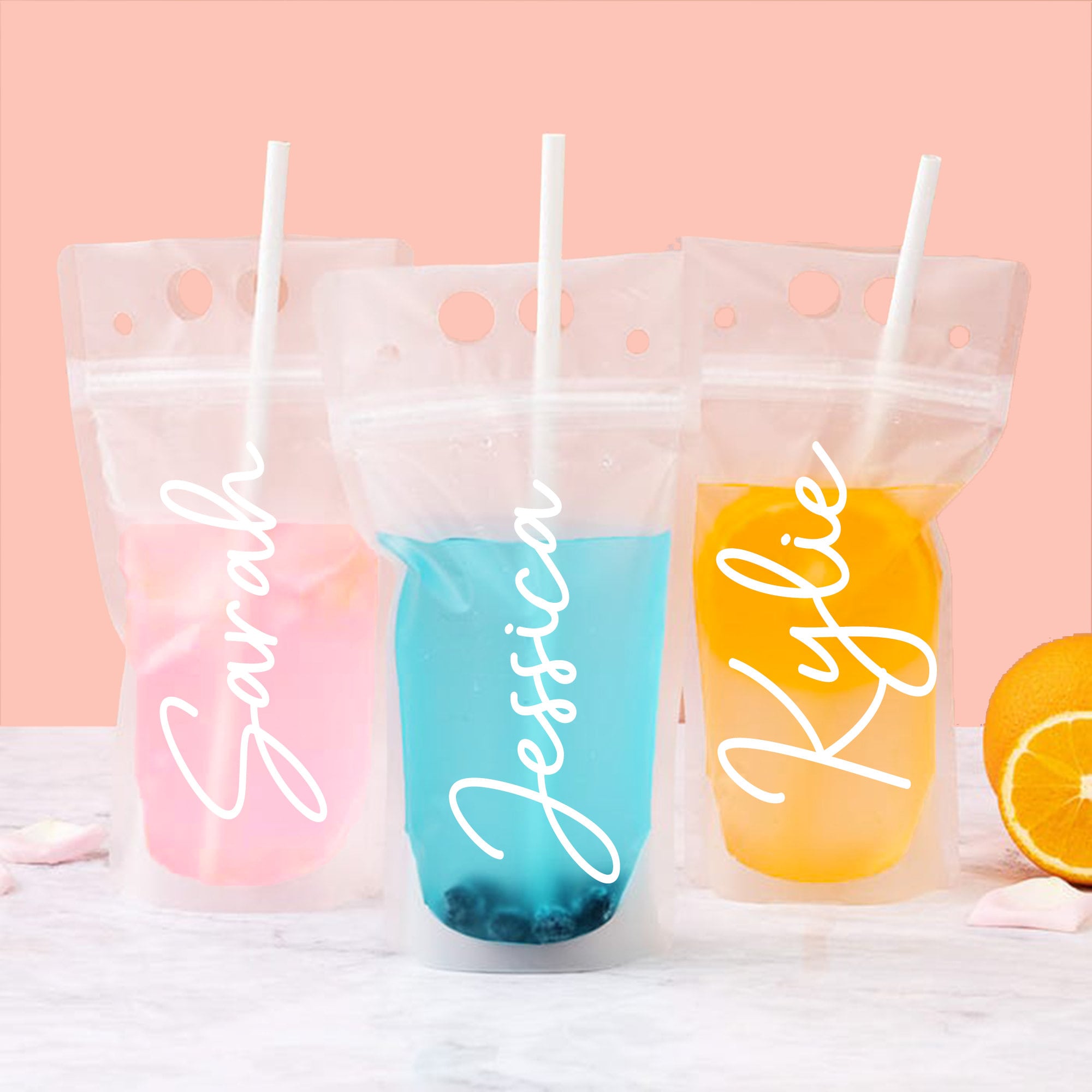 Summer Drink Pouches with Straws Beach Drink Pouches for Adult Translucent  Party Beverage Bags Stand up Juice Pouches Plastic Drink Container with