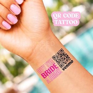 Temporary Tattoo Custom QR Code Venmo Bachelorette Party Buy Bride Drink Stickers Nash Bash Funny Bridesmaid Gift Personalized Favors