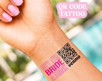 Temporary Tattoo Custom QR Code Venmo Bachelorette Party Buy Bride Drink Stickers Nash Bash Funny Bridesmaid Gift Personalized Favors